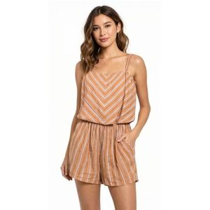 Toad & Co Taj Sz Large Hemp Romper Brown Striped Summer Vacation Linen Blend